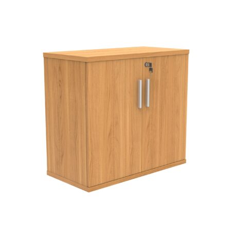Cupboard, 730mm high, in Norwegian Beech finish, featuring two doors and a lockable handle. FSC certified.