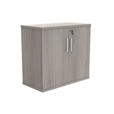 FSC cupboard in Alaskan Grey Oak, 730mm high, featuring two doors and metal handles.