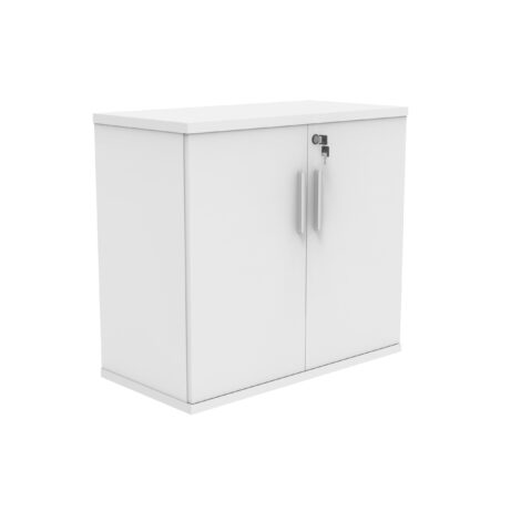 Cupboard, FSC certified, 730mm high, in Arctic White with two doors and a lock.