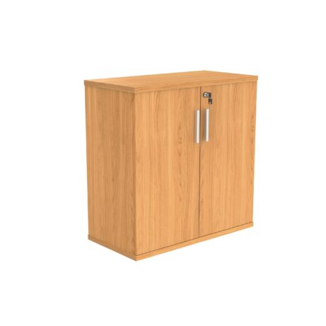 FSC cupboard, 816mm high, in Norwegian Beech with two doors and metal handles.
