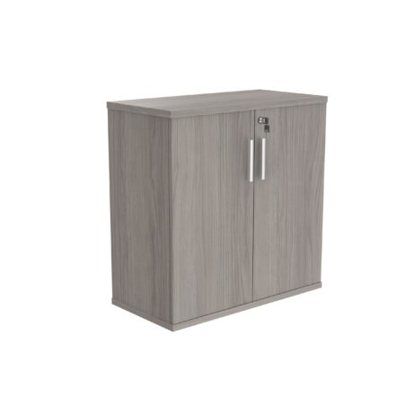 Cupboard in Alaskan Grey Oak, 816mm high, featuring two doors and sleek metal handles. FSC certified.