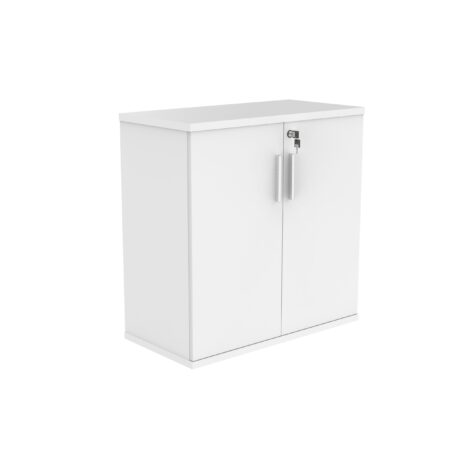 Cupboard in Arctic White, 816mm high, features two doors and a lock. Made from FSC certified materials.