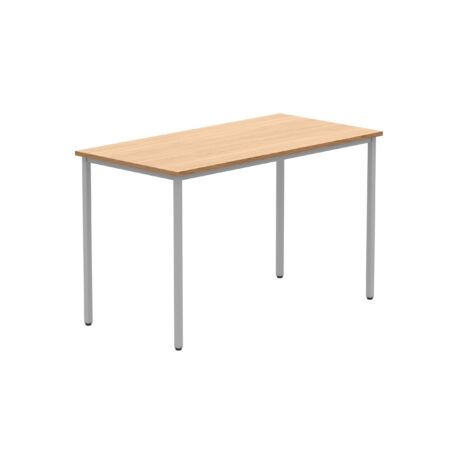 Rectangular multi-use office table, Norwegian Beech top, 1200 x 600 mm, silver frame.