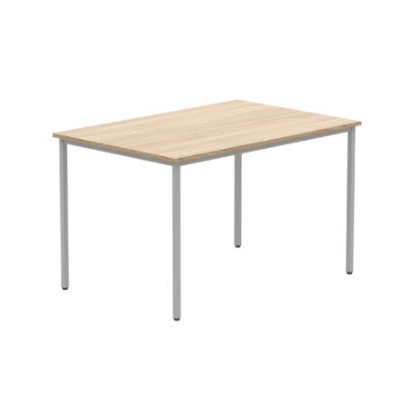Rectangular multi-use table with Canadian Oak top, silver frame, dimensions 1200 x 800 mm. FSC certified.