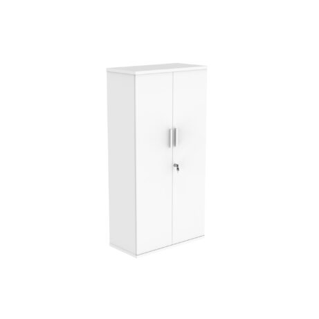 FSC cupboard, 1592mm high, finished in Arctic White with a lock and silver handle.