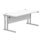 Rectangular office desk with Arctic White top and silver steel double upright cantilever frame, dimensions 1600 x 800 mm.