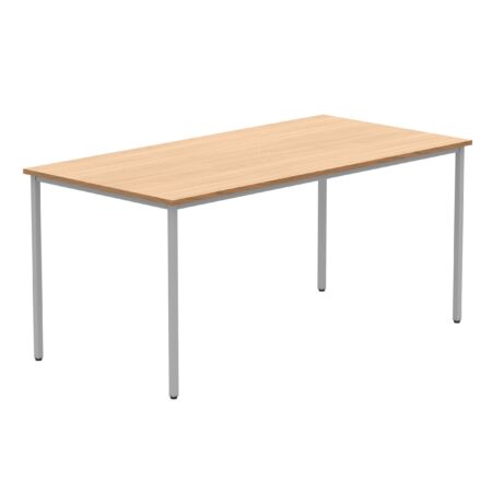 Rectangular multi-use table, 1600x800mm, Norwegian Beech top, silver frame, FSC certified.