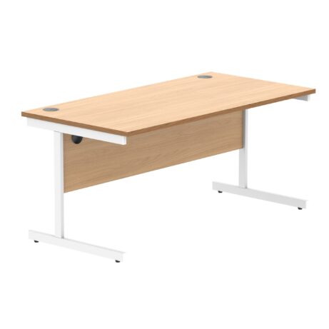 Rectangular office desk, 1600x800mm, Norwegian Beech top, white steel cantilever frame.