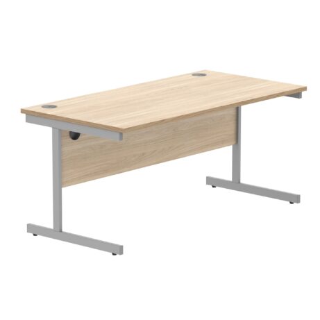 Rectangular office desk with Canadian Oak top, 1600 x 800 mm, silver steel cantilever frame.