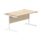Rectangular office desk with Canadian Oak top, 1600x800mm, white steel cantilever frame. Features cable management ports.
