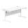 Rectangular office desk with Arctic White top, white steel cantilever frame, dimensions 1600 x 800 mm.