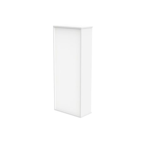 Four-shelf white bookcase with a stain-resistant finish, measuring 800mm W x 400mm D x 1980mm H, ideal for office storage.