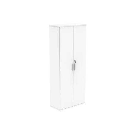 Tall cupboard in Arctic White, 1980mm high, FSC certified, featuring two doors and a silver handle.