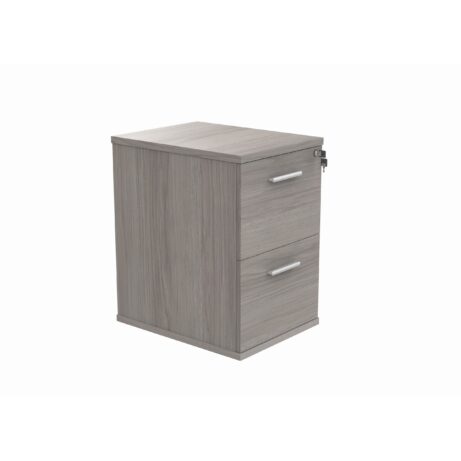 Filing cabinet in Alaskan Grey Oak with 2 drawers and a locking mechanism. Ideal for office storage.