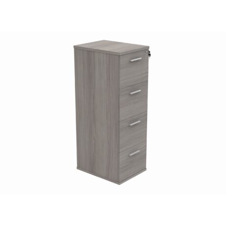 Filing cabinet with 4 drawers, finished in Alaskan Grey Oak for office storage.
