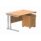 Double upright rectangular desk with Norwegian Beech top and silver frame, featuring a 2-drawer mobile pedestal.