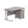 Double upright rectangular desk in Alaskan Grey Oak with silver frame, featuring a 2-drawer mobile pedestal.