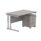 Double upright rectangular desk in Alaskan Grey Oak with silver frame and 3-drawer mobile pedestal. Dimensions: 1200 x 800 mm.