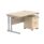 Double upright rectangular desk in Canadian Oak with silver frame and a mobile pedestal with two drawers. Desk dimensions: 1200 x 800.