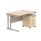 Double upright rectangular desk in Canadian Oak with silver frame and 3-drawer mobile pedestal. Dimensions: 1200 x 800 mm.