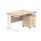Double upright rectangular desk with Canadian Oak top and white frame, featuring a 3-drawer mobile under desk pedestal.