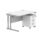 Double upright rectangular desk in Arctic White with silver frame and 2-drawer mobile pedestal. Dimensions: 1200 x 800 mm.