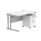 Double upright rectangular desk in Arctic White with silver frame and 3-drawer mobile pedestal. Dimensions 1200 x 800 mm.