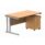 Double upright rectangular desk in Norwegian Beech with silver frame, featuring a mobile two-drawer pedestal.