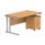 Double upright rectangular desk with Norwegian Beech top and silver frame, paired with a 3-drawer mobile pedestal.