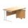 Double upright rectangular desk with Norwegian Beech top and white frame, featuring a mobile 2-drawer pedestal.