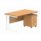 Double upright rectangular desk in Norwegian Beech with white frame, featuring a 3-drawer mobile pedestal.