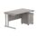 Double upright rectangular desk in Alaskan grey oak with silver frame and a two-drawer mobile under-desk pedestal.