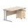 Double upright rectangular desk in Canadian Oak with a silver frame and a three-drawer mobile pedestal.