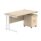Double upright rectangular desk in Canadian Oak with white frame, featuring a 2-drawer mobile pedestal. Dimensions: 1400 x 800 mm.