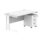 Double upright rectangular desk in Arctic White with a white frame and a 3-drawer mobile pedestal.