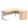 Double upright right hand radial desk with desk high pedestal, Canadian Oak/Silver, 1600x1200mm, 600mm deep.