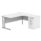 Double upright right hand radial desk with desk high pedestal, arctic white and silver, 1600x1200mm, 600mm deep pedestal.