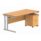 Double upright rectangular desk in Norwegian Beech with silver frame and mobile pedestal featuring two drawers.