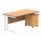 Double upright rectangular desk in Norwegian Beech with white frame and two-drawer mobile under desk pedestal.