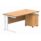 Double upright rectangular desk in Norwegian Beech with a white frame and a 3-drawer mobile pedestal. Dimensions: 1600 x 800.