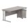 Double upright rectangular desk in Alaskan Grey Oak with silver frame and a two-drawer mobile pedestal.