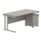 Double upright rectangular desk in Alaskan Grey Oak with silver frame and a 3-drawer mobile pedestal on wheels.