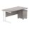 Double upright rectangular desk in Alaskan Grey Oak with a white frame and a mobile under-desk pedestal with two drawers.