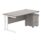 Double upright rectangular desk in Alaskan Grey Oak with white frame, featuring a 3-drawer mobile pedestal.