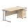 Double upright rectangular desk in Canadian Oak with silver frame and a two-drawer mobile pedestal. Dimensions: 1600 x 800 mm.