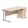 Double Upright Rectangular Desk in Canadian Oak with silver frame, featuring a 3-drawer mobile pedestal.