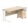 Double upright rectangular desk in Canadian Oak with a white frame and a mobile two-drawer pedestal. Dimensions 1600 x 800 mm.