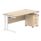 Double upright rectangular desk with Canadian Oak top and white frame, featuring a 3-drawer mobile pedestal.