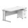Double upright rectangular desk in Arctic White with silver frame, featuring a mobile under-desk pedestal with two drawers.