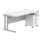 Double upright rectangular desk with Arctic White top and silver frame, paired with a 3-drawer mobile under desk pedestal.